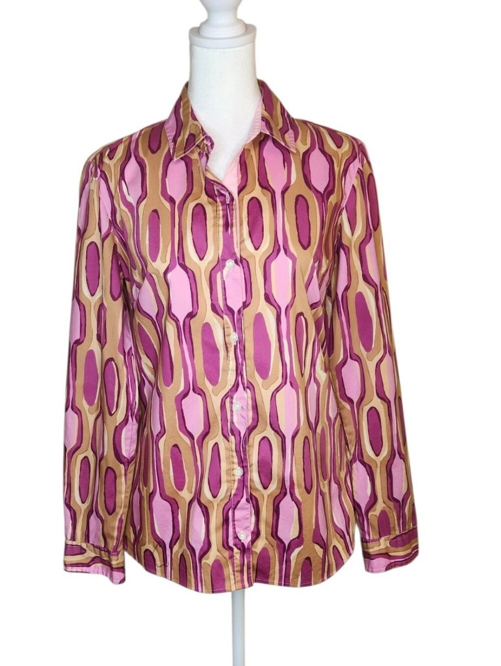 J McLaughlin Retro Print Button Down Shirt Pink Multi XS